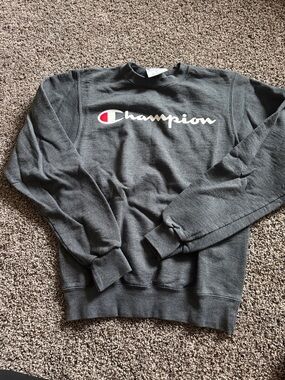 Champion Gray Crewneck Sweatshirt with Script Logo